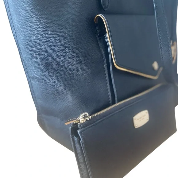 Michael Kors Black Tote with Gold Trim and Wallet - Picture 2 of 3